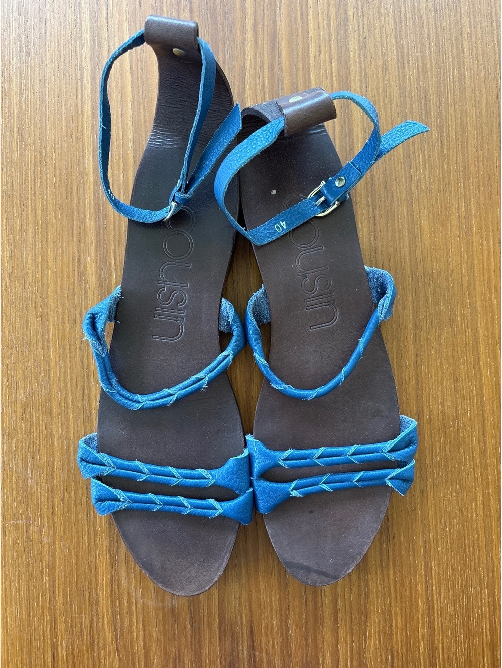 Cousin Cousin Blue Leather Ankle Strap Sandals Size 40